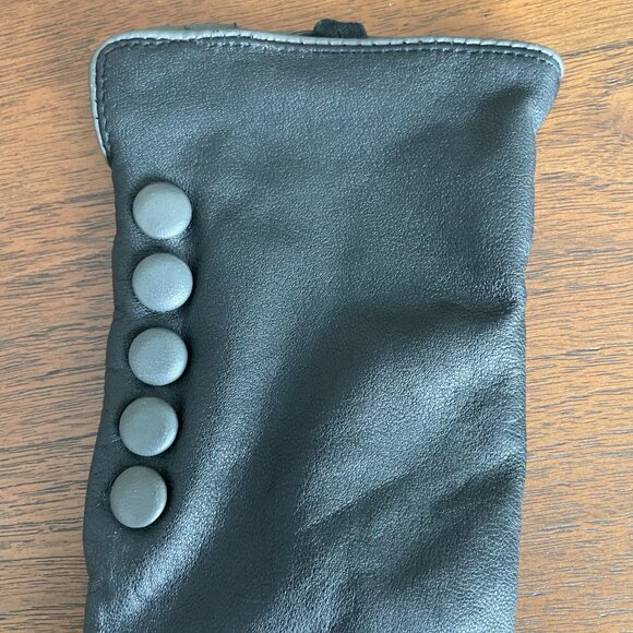 Jessica Genuine Leather Therma-Last Insulated Gloves Button Detail Dk Grey Blk 7 - Picture 9 of 14